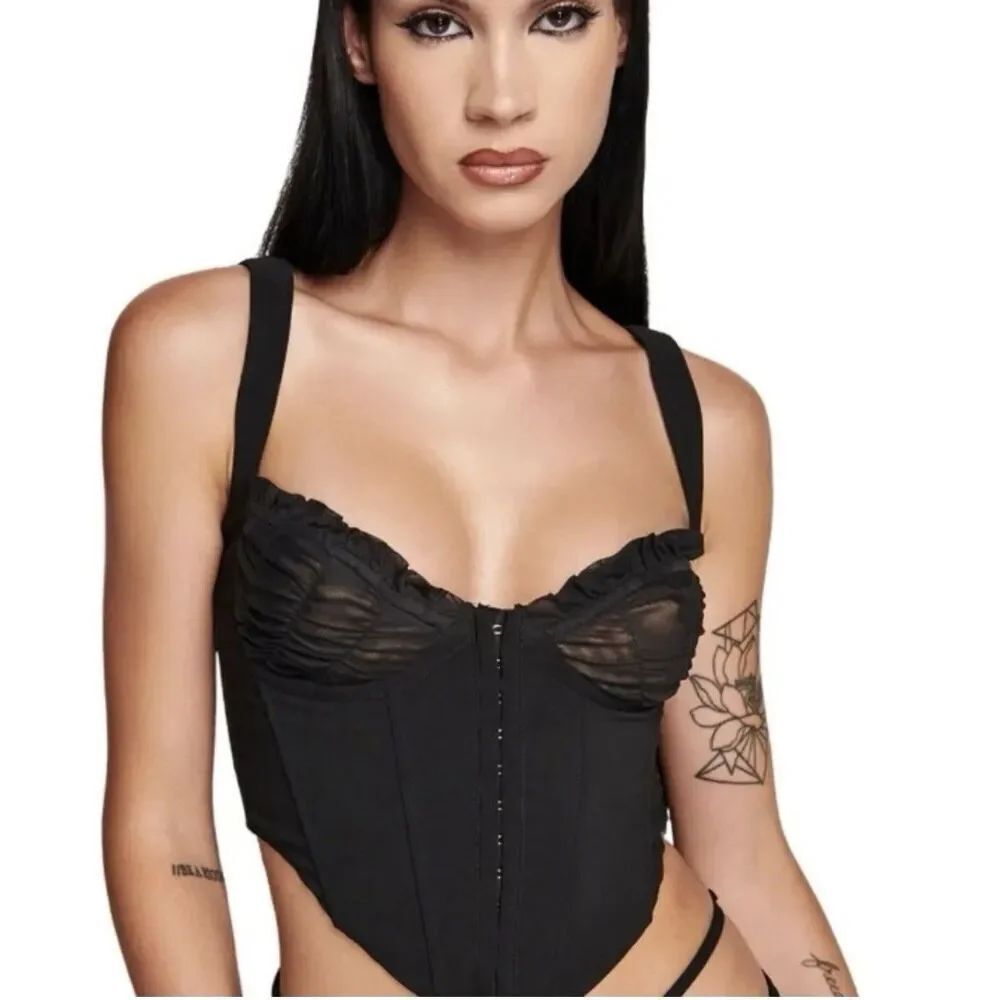I.AM.GIA BriāCorset Top Black XS Bustier Hook Front Ruched Cups Gothic Y2K
